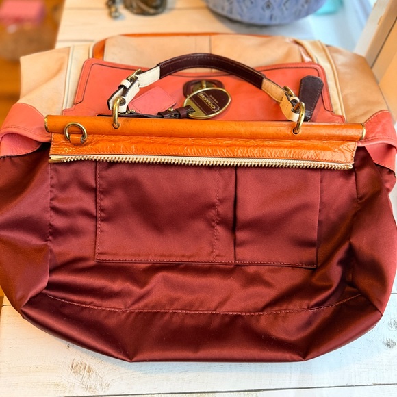 COACH | Louisa Satchel (2011) #19276, Beige and Coral Color Block - Picture 16 of 17